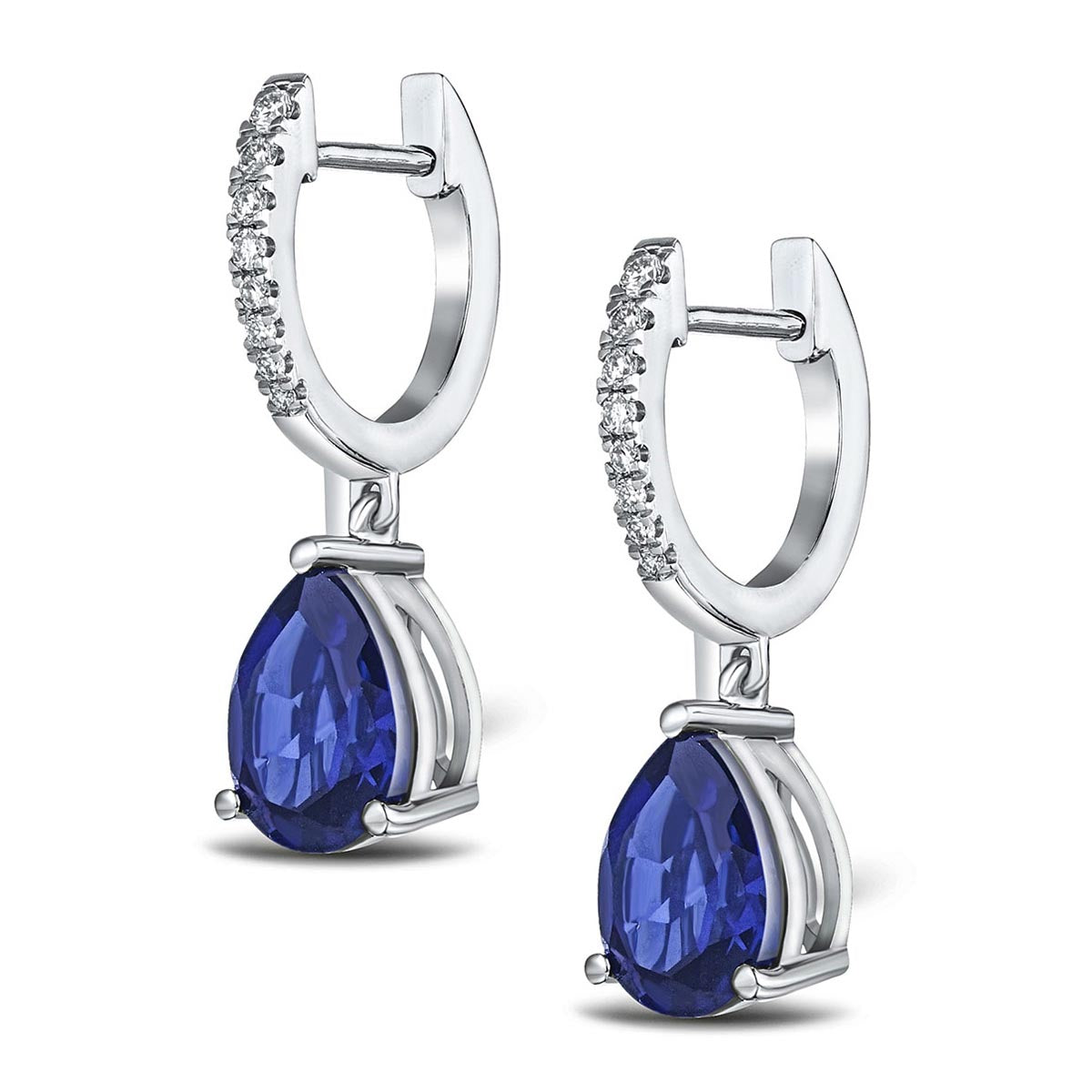 Astra 6.50ct Lab Sapphire and Diamond Drop Pear Cut Earrings in Silver